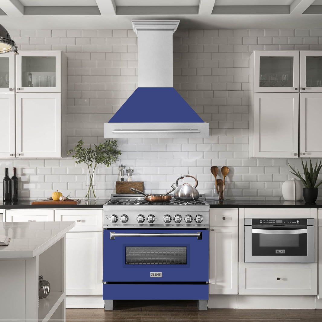 ZLINE 36-Inch Wall Mount Range Hood in DuraSnow® Stainless Steel with Blue Matte Shell (8654SNX-BM-36)