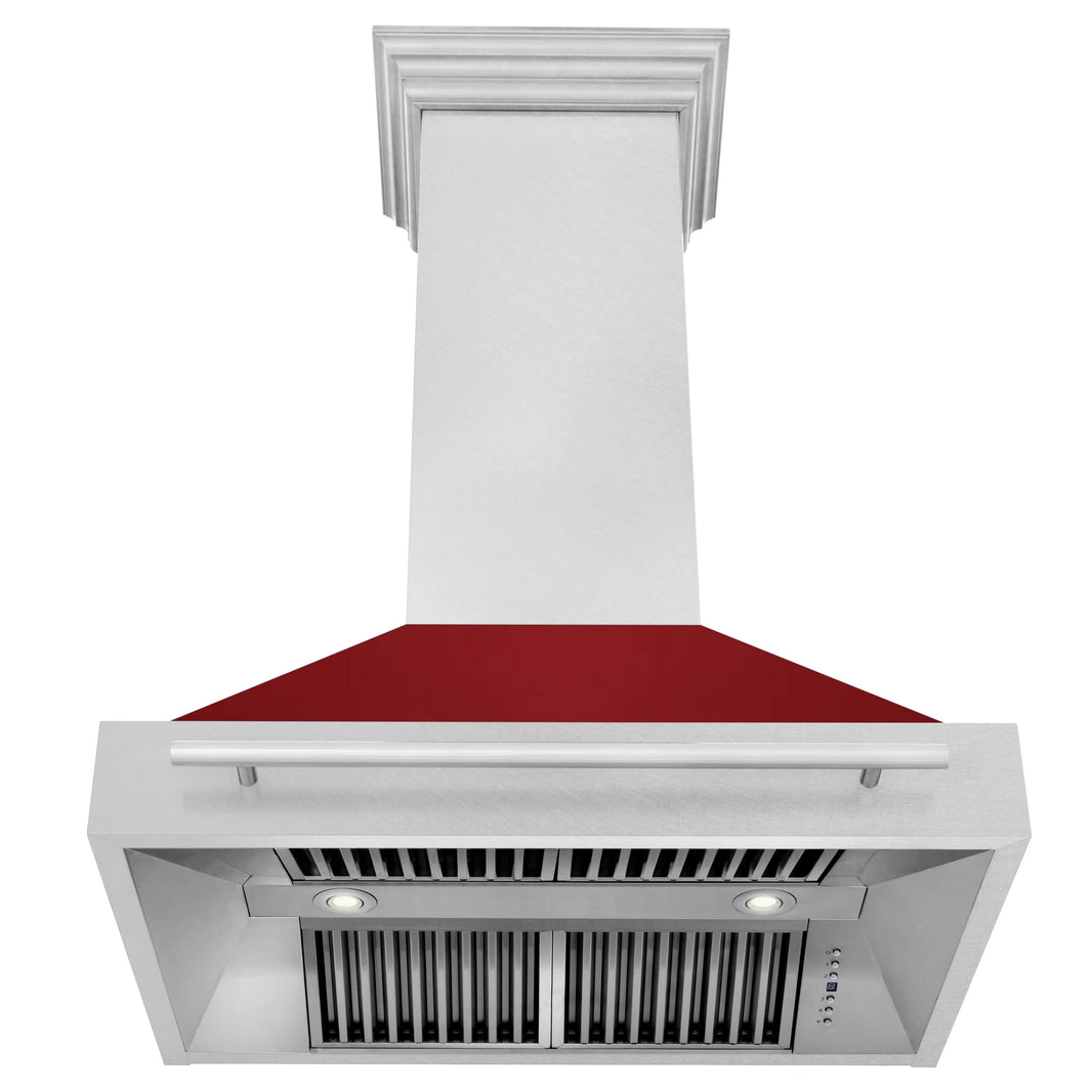 ZLINE 36-Inch Wall Mount Range Hood in DuraSnow Stainless Steel with Red Gloss Shell (8654SNX-RG-36)