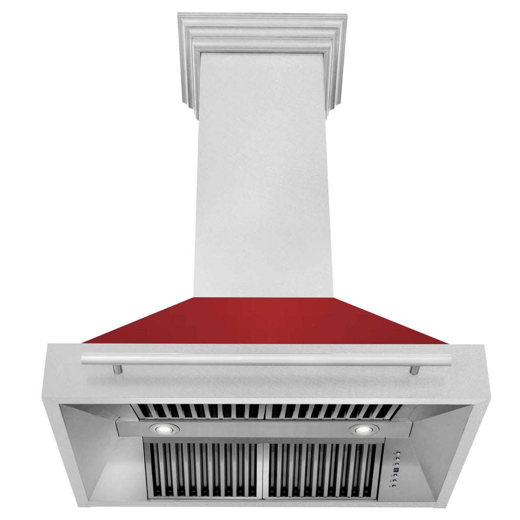 ZLINE 36-Inch Wall Mount Range Hood in DuraSnow Stainless Steel with Red Matte Shell (8654SNX-RM-36)