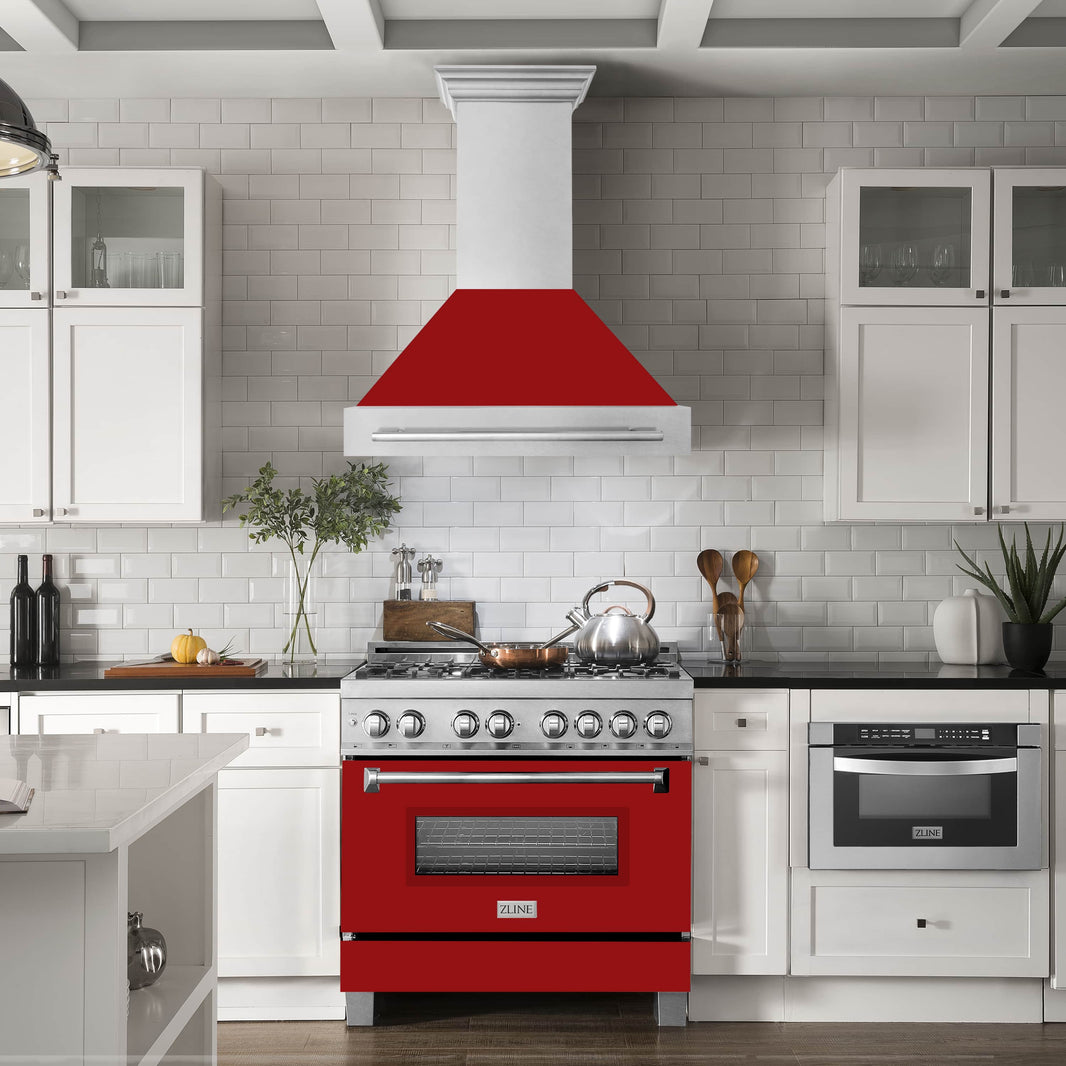 ZLINE 36-Inch Wall Mount Range Hood in DuraSnow Stainless Steel with Red Matte Shell (8654SNX-RM-36)