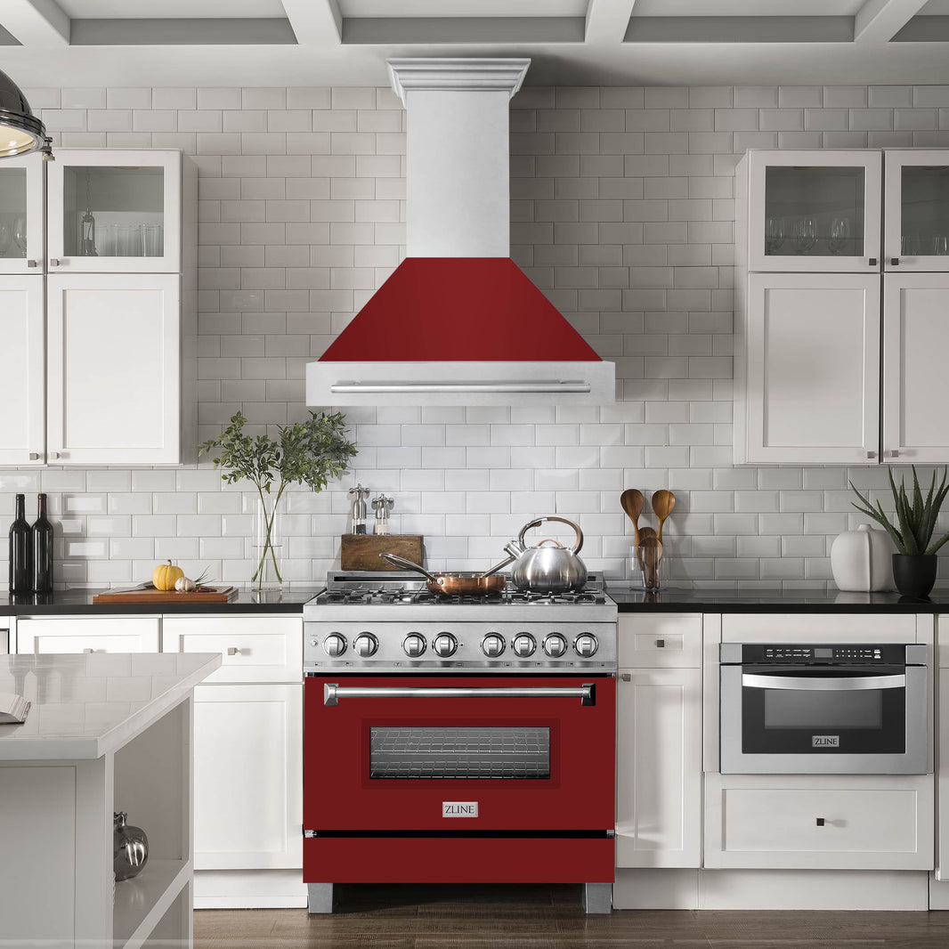 ZLINE 36-Inch Wall Mount Range Hood in DuraSnow Stainless Steel with Red Gloss Shell (8654SNX-RG-36)