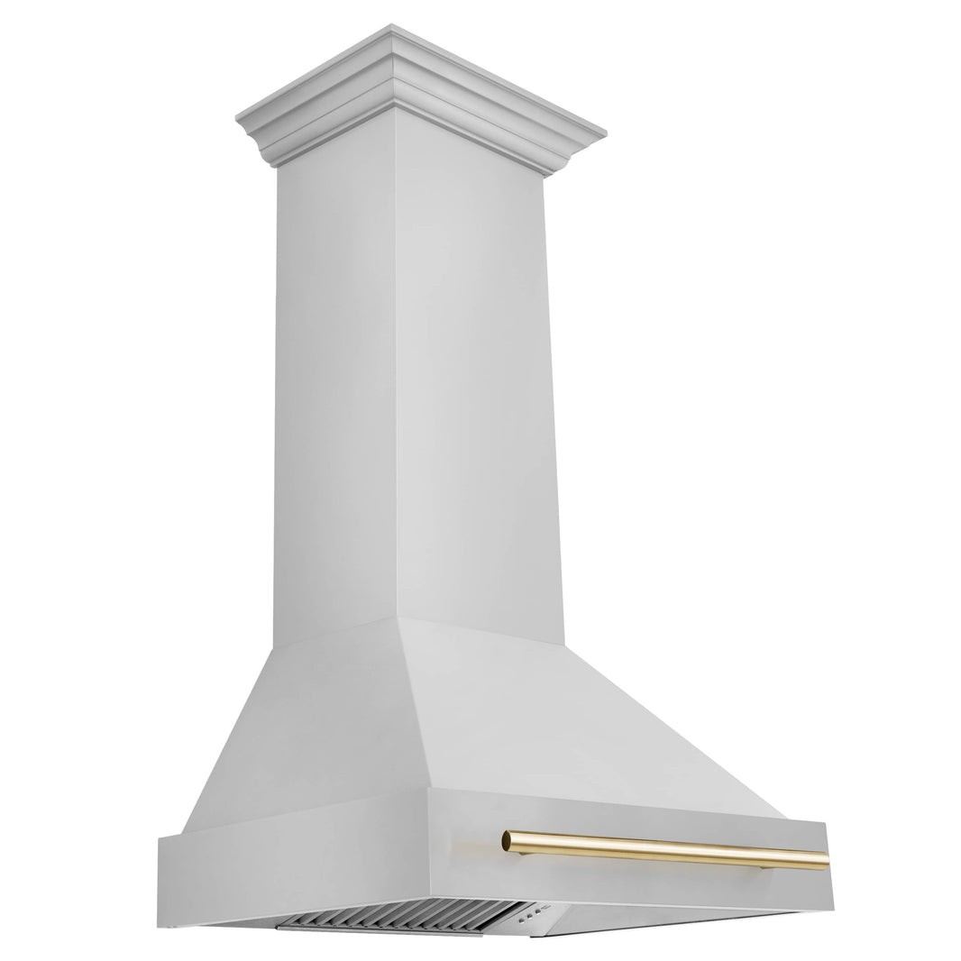 ZLINE 30-Inch Autograph Edition Wall Mount Range Hood in Stainless Steel with Gold Handle (8654STZ-30-G)