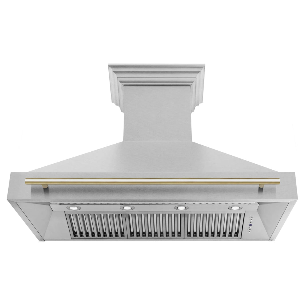 ZLINE 48-Inch Autograph Edition Wall Mount Range Hood in DuraSnow Stainless Steel with Gold Handle (8654SNZ-48-G)