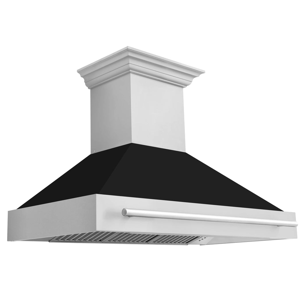 ZLINE 48-Inch Wall Mount Range Hood in Stainless Steel with Black Matte Shell and Stainless Steel Handle (8654STX-BLM-48)