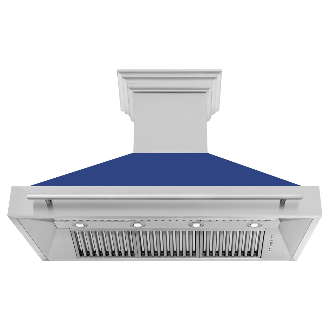 ZLINE 48-Inch Wall Mount Range Hood in Stainless Steel with Blue Matte Shell and Stainless Steel Handle (8654STX-BM-48)