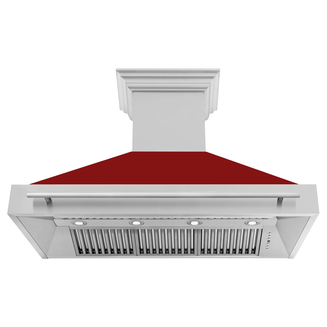 ZLINE 48-Inch Wall Mount Range Hood in Stainless Steel with Red Gloss Shell and Stainless Steel Handle (8654STX-RG-48)