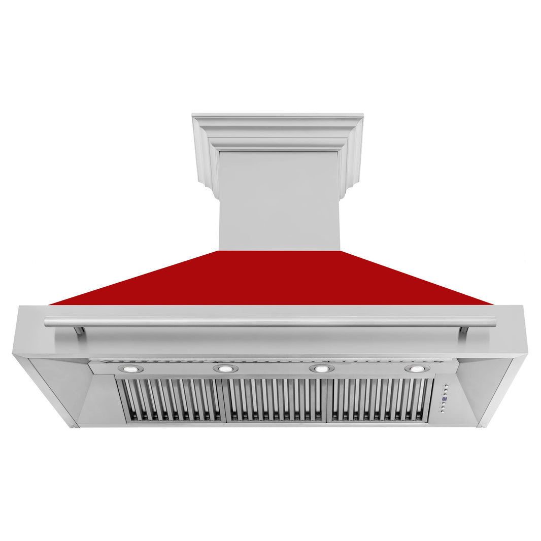 ZLINE 48-Inch Wall Mount Range Hood in Stainless Steel with Red Matte Shell and Stainless Steel Handle (8654STX-RM-48)