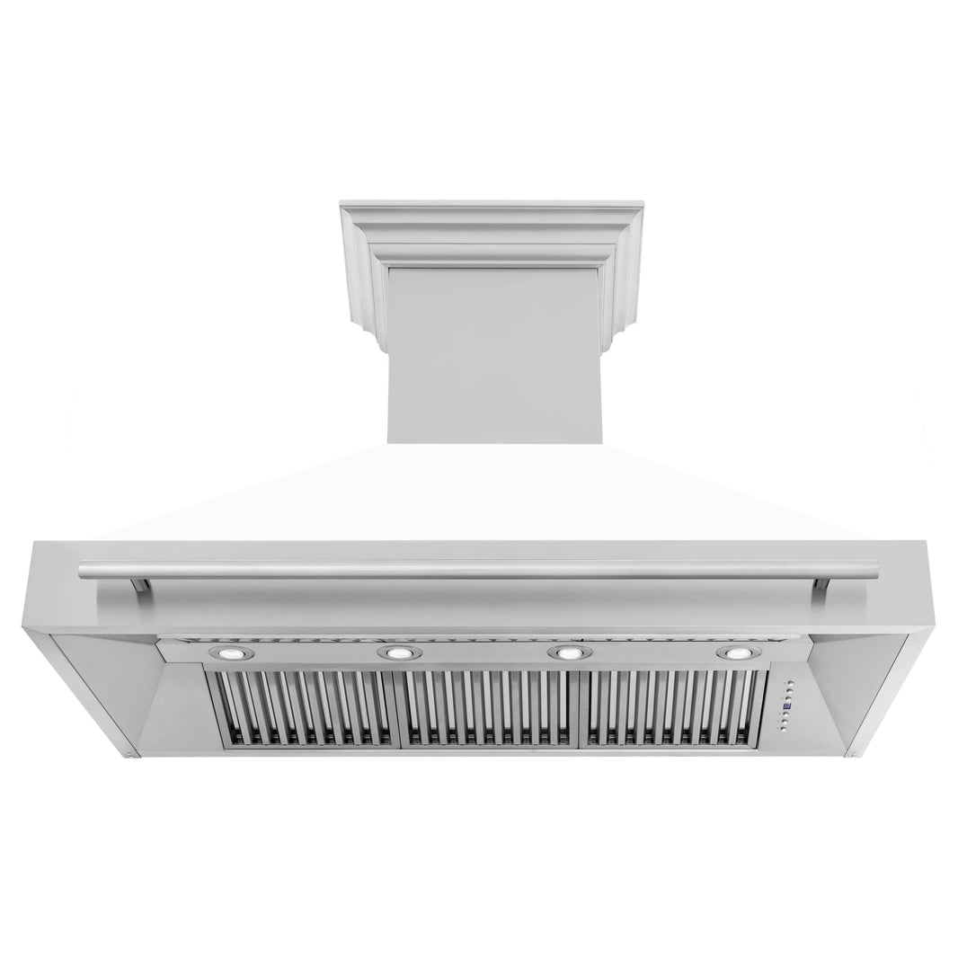 ZLINE 48-Inch Wall Mount Range Hood in Stainless Steel with White Matte Shell and Stainless Steel Handle (8654STX-WM-48)