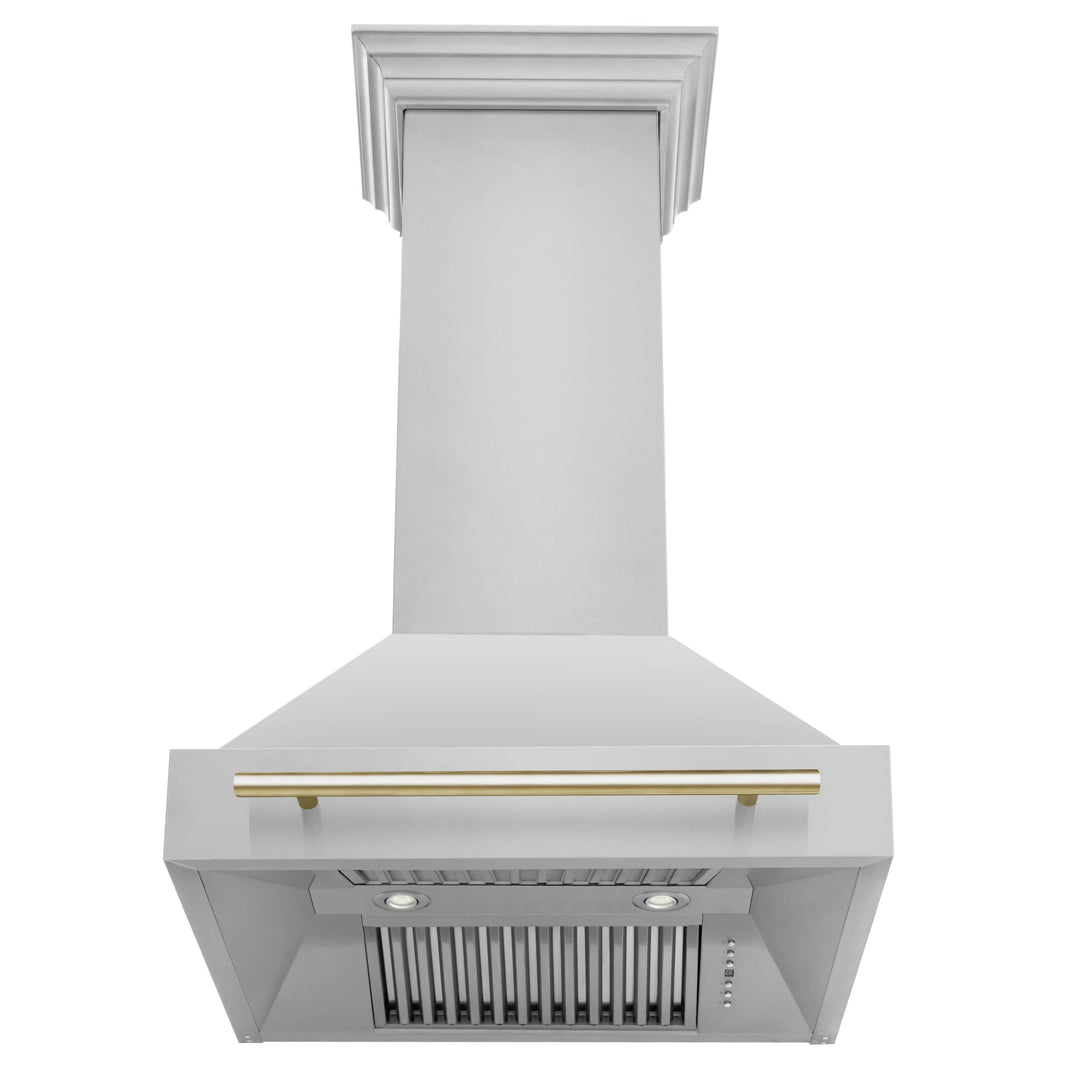 ZLINE Autograph Edition 2-Piece Appliance Package - 30" Dual Fuel Range & Wall Mounted Range Hood in Stainless Steel with Gold Trim (2AKP-RARH30-G)