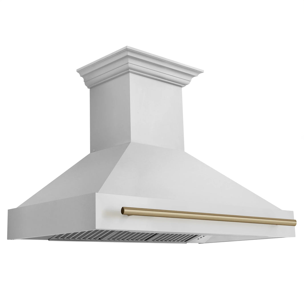 ZLINE Autograph Edition 2-Piece Appliance Package - 48" Dual Fuel Range & Wall Mounted Range Hood in Stainless Steel with Champagne Bronze Trim (2AKP-RARH48-CB)