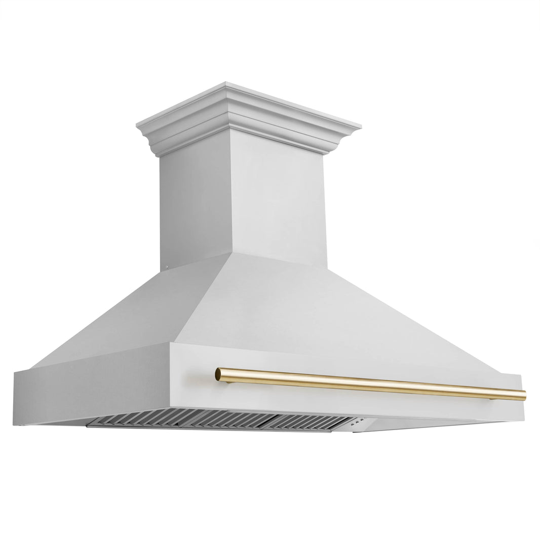 ZLINE 48-Inch Autograph Edition Wall Mount Range Hood in Stainless Steel with Gold Handle (8654STZ-48-G)