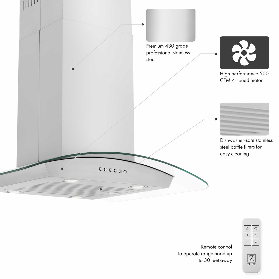 ZLINE 30-Inch Alpine Series Convertible Island Mount Range Hood in Stainless Steel (ALP70IS-30)