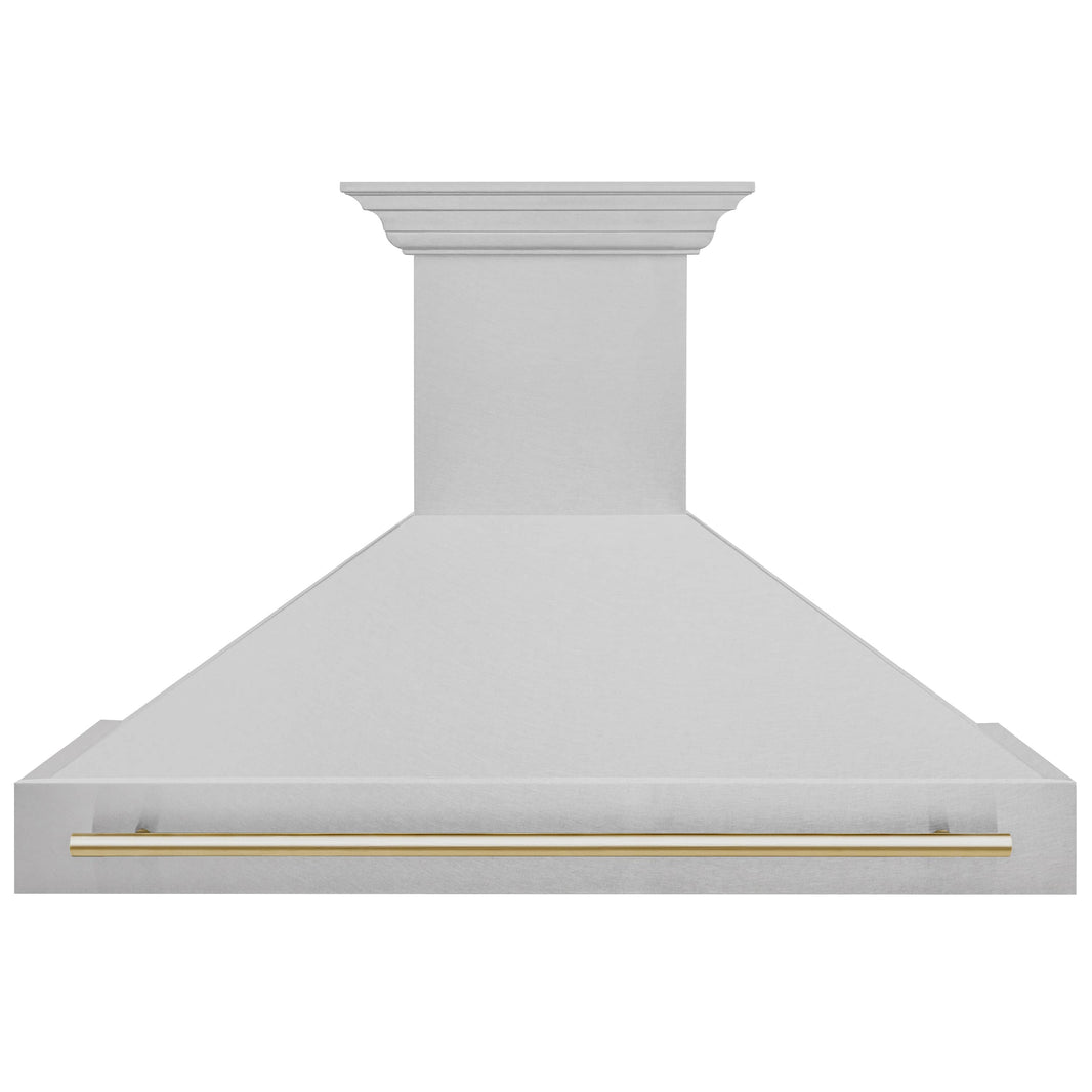 ZLINE 48-Inch Autograph Edition Wall Mount Range Hood in DuraSnow Stainless Steel with Gold Handle (8654SNZ-48-G)