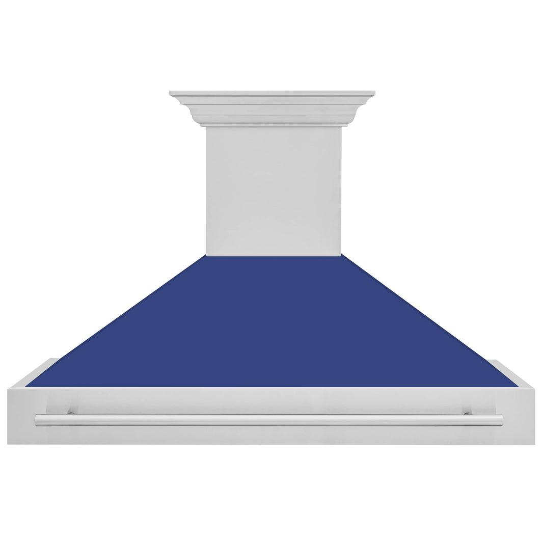 ZLINE 48-Inch Wall Mount Range Hood in Stainless Steel with Blue Matte Shell and Stainless Steel Handle (8654STX-BM-48)