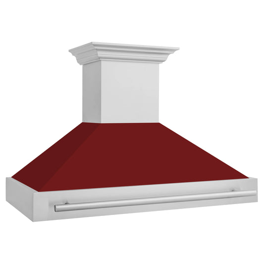 ZLINE 48-Inch Wall Mount Range Hood in Stainless Steel with Red Gloss Shell and Stainless Steel Handle (8654STX-RG-48)