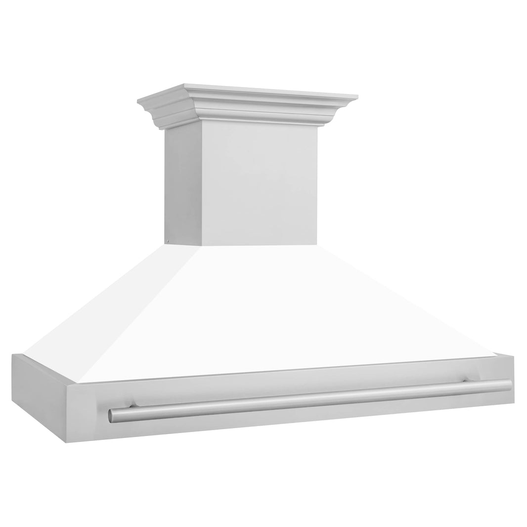 ZLINE 48-Inch Wall Mount Range Hood in Stainless Steel with White Matte Shell and Stainless Steel Handle (8654STX-WM-48)