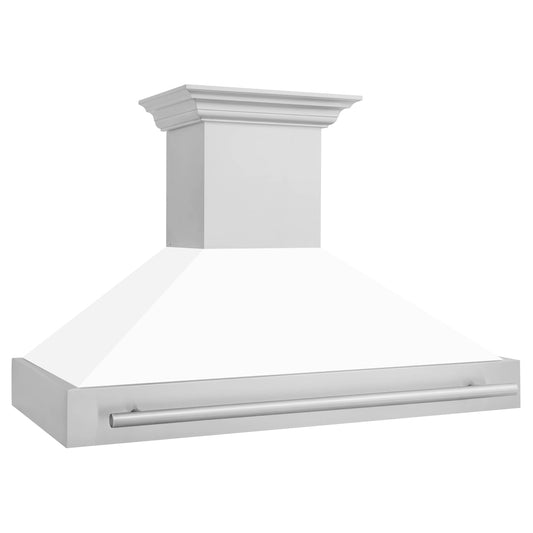 ZLINE 48-Inch Wall Mount Range Hood in Stainless Steel with White Matte Shell and Stainless Steel Handle (8654STX-WM-48)