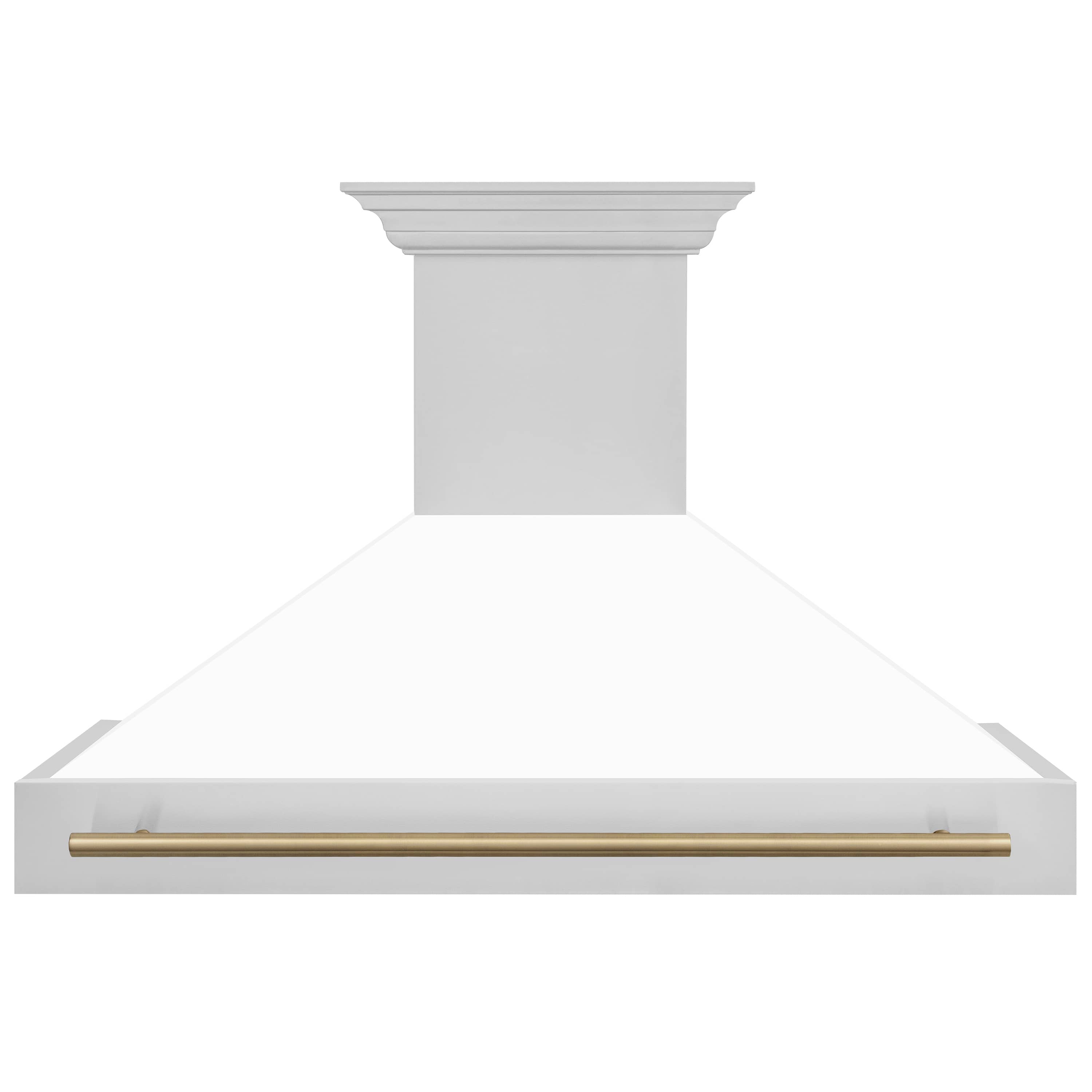 ZLINE 48-Inch Autograph Edition Wall Mount Range Hood in Stainless Steel with White Matte Shell and Champagne Bronze Handle (8654STZ-WM48-CB)