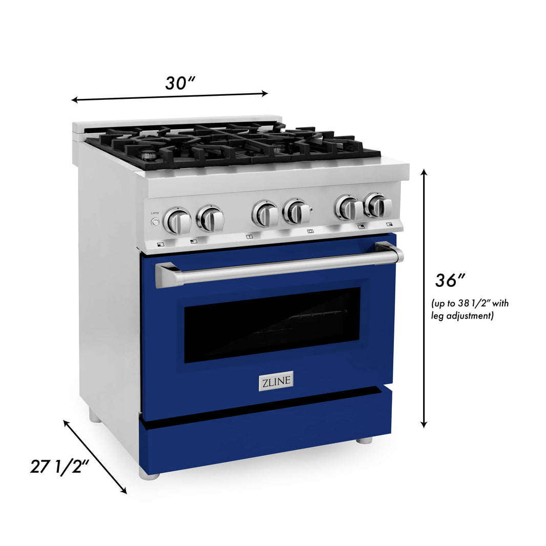 ZLINE 30-Inch Professional Dual Fuel Range with Blue Gloss Door (RA-BG-30)