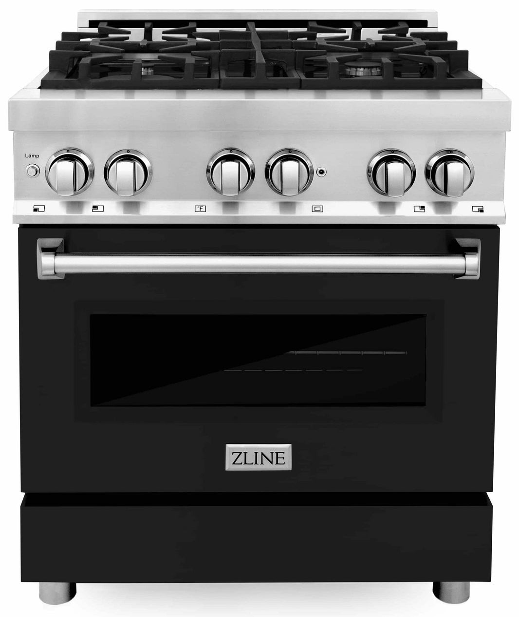 ZLINE 2-Piece Appliance Package - 30-inch Dual Fuel Range with Black Matte Door and Convertible Vent Range Hood in Stainless Steel (2KP-RABLMRH30)