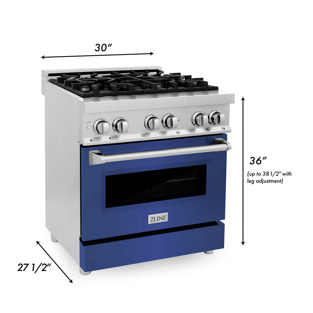 ZLINE 30-Inch Professional Dual Fuel Range with Blue Matte Door (RA-BM-30)