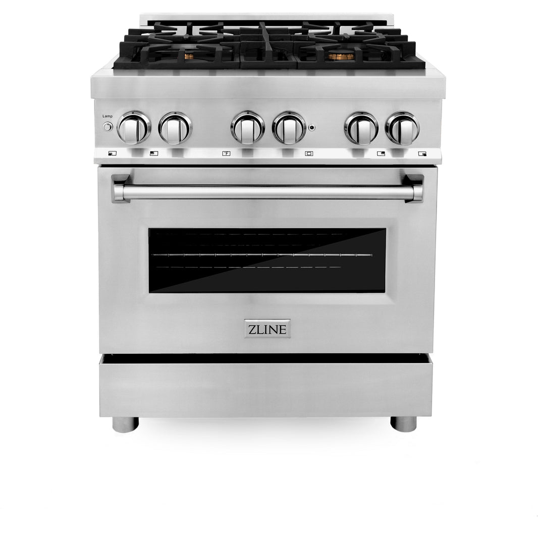 ZLINE 30-Inch Dual Fuel Range with 4.0 cu. ft. Electric Oven and Gas Cooktop with Brass Burners and Griddle in Stainless Steel (RA-BR-GR-30)