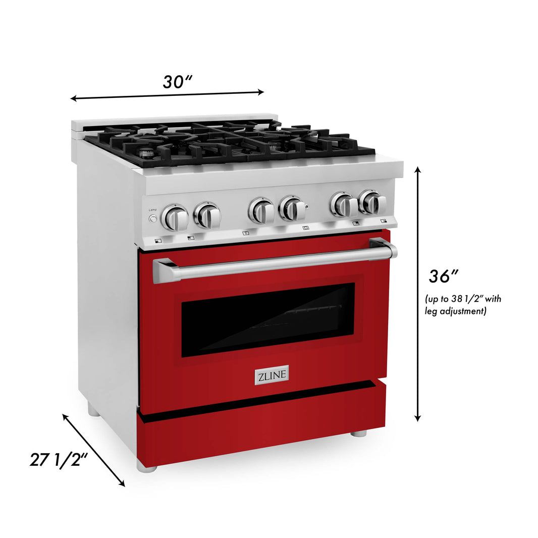 ZLINE 30-Inch Professional Dual Fuel Range with Red Gloss Door (RA-RG-30)