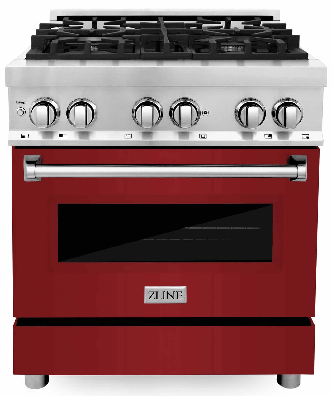 ZLINE 2-Piece Appliance Package - 30-inch Dual Fuel Range with Red Gloss Door and Convertible Vent Range Hood in Stainless Steel (2KP-RARGRH30)