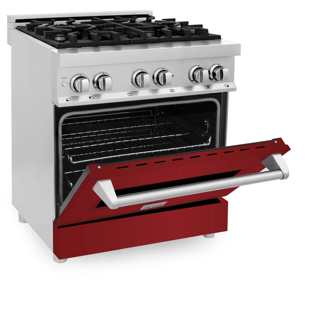 ZLINE 30-Inch Professional Dual Fuel Range with Red Gloss Door (RA-RG-30)