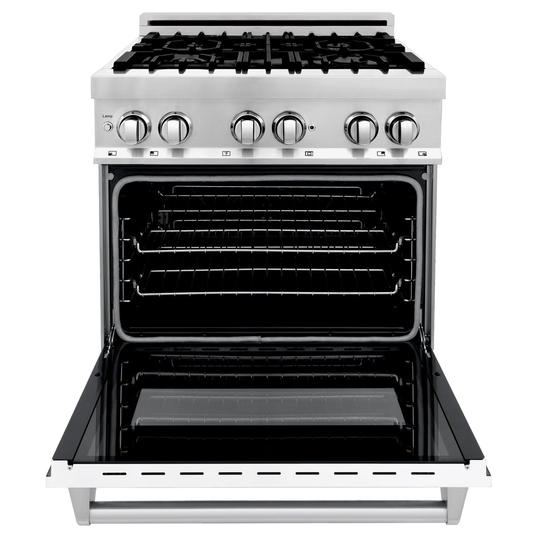 ZLINE 30-Inch Dual Fuel Range with 4.0 cu. ft. Electric Oven and Gas Cooktop and Griddle and White Matte Door in Stainless Steel (RA-WM-GR-30)