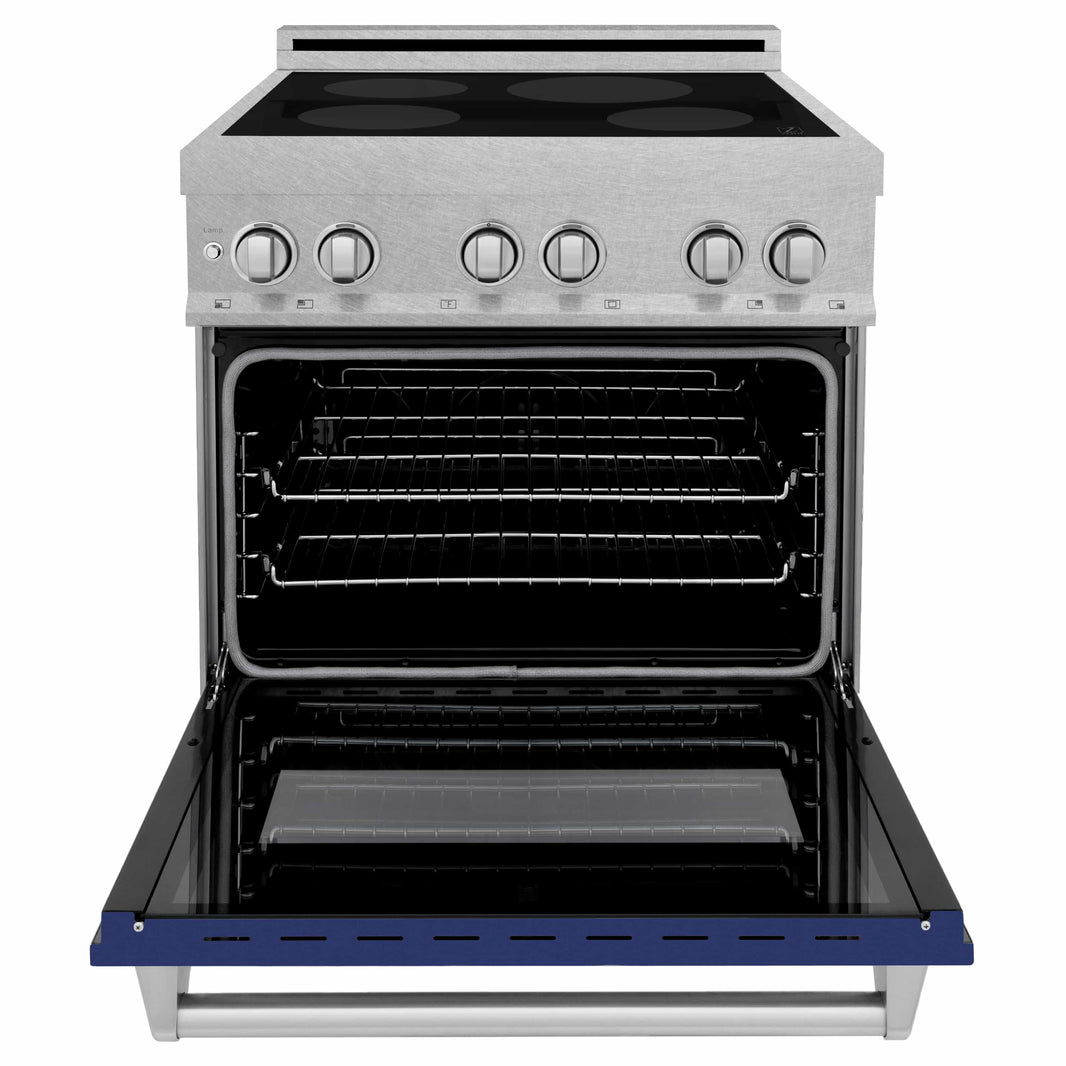 ZLINE 30-Inch 4.0 cu. ft. Induction Range with a 4 Element Stove and Electric Oven in DuraSnow Stainless Steel with Blue Gloss Door (RAINDS-BG-30)