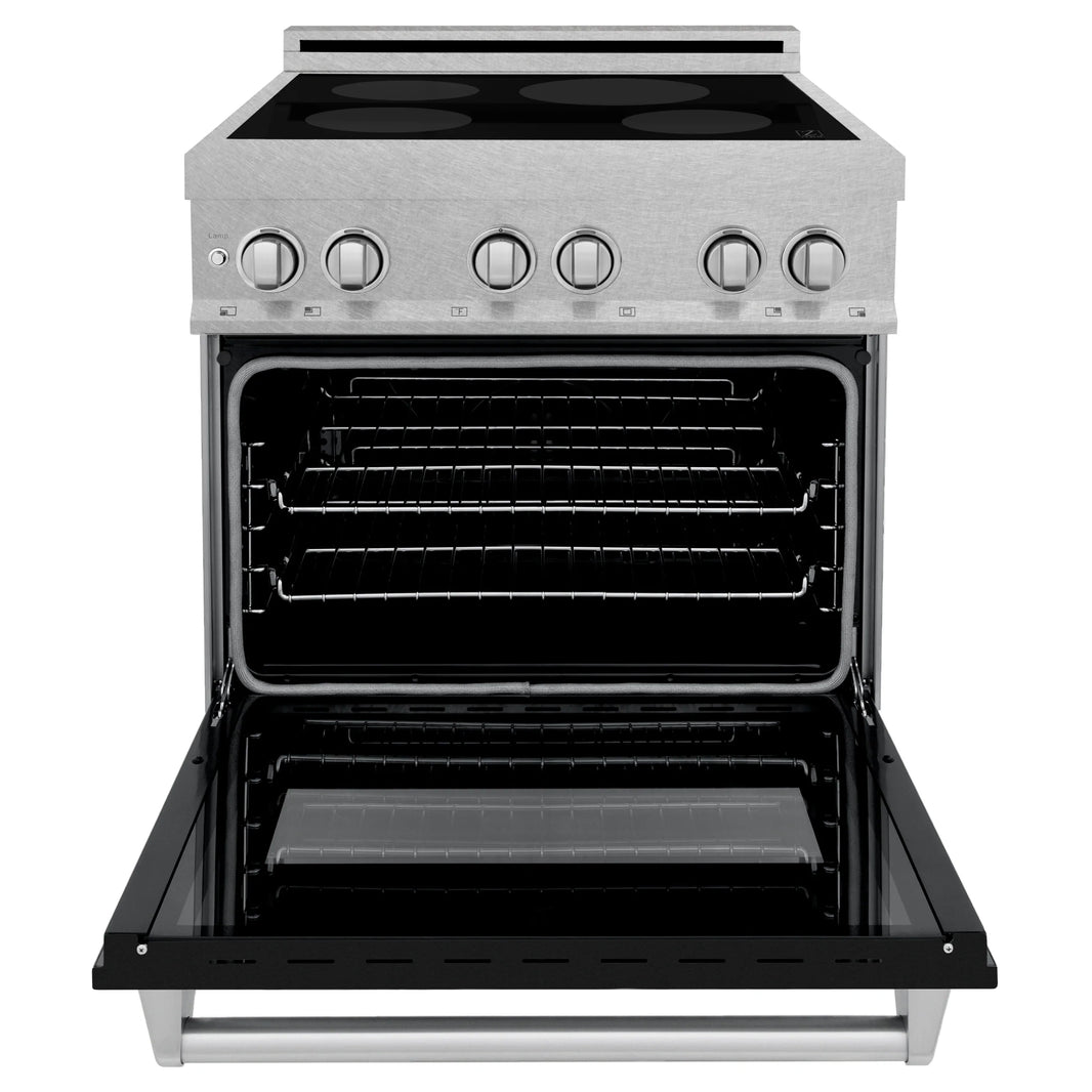 ZLINE 30-Inch 4.0 cu. ft. Induction Range with a 4 Element Stove and Electric Oven in DuraSnow Stainless Steel with Black Matte Door (RAINDS-BLM-30)