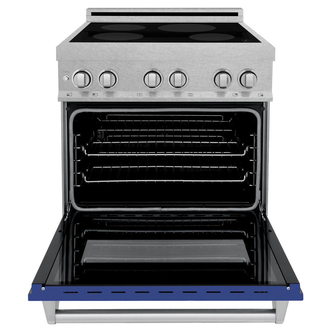 ZLINE 30-Inch 4.0 cu. ft. Induction Range with a 4 Element Stove and Electric Oven in DuraSnow Stainless Steel with Blue Matte Door (RAINDS-BM-30)