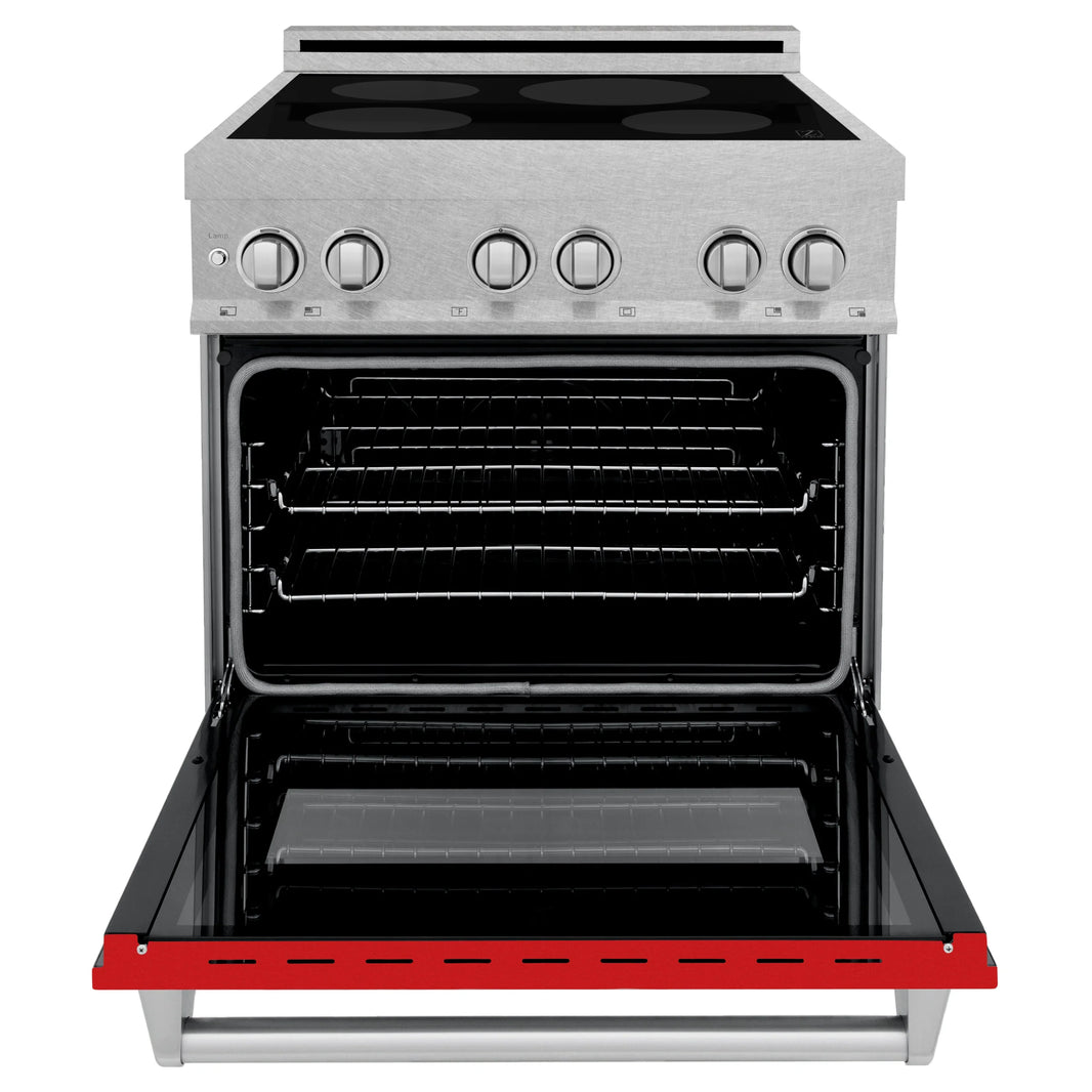 ZLINE 30-Inch 4.0 cu. ft. Induction Range with a 4 Element Stove and Electric Oven in DuraSnow Stainless Steel with Red Matte Door (RAINDS-RM-30)