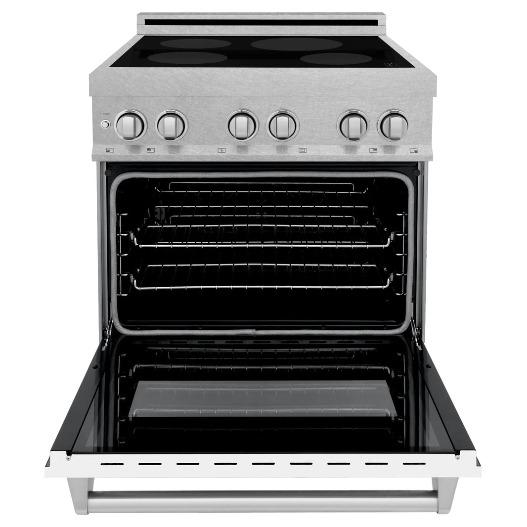 ZLINE 30-Inch 4.0 cu. ft. Induction Range with a 4 Element Stove and Electric Oven in DuraSnow Stainless Steel with White Matte Door (RAINDS-WM-30)