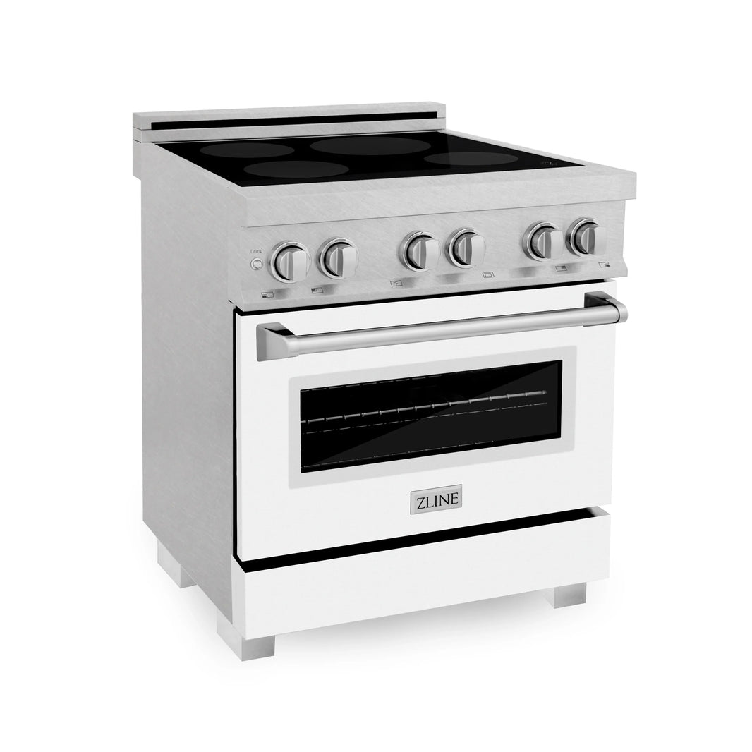 ZLINE 30-Inch 4.0 cu. ft. Induction Range with a 4 Element Stove and Electric Oven in DuraSnow Stainless Steel with White Matte Door (RAINDS-WM-30)