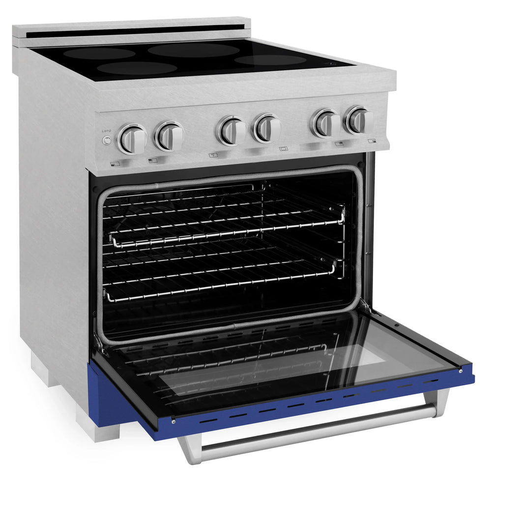 ZLINE 30-Inch 4.0 cu. ft. Induction Range with a 4 Element Stove and Electric Oven in DuraSnow Stainless Steel with Blue Matte Door (RAINDS-BM-30)