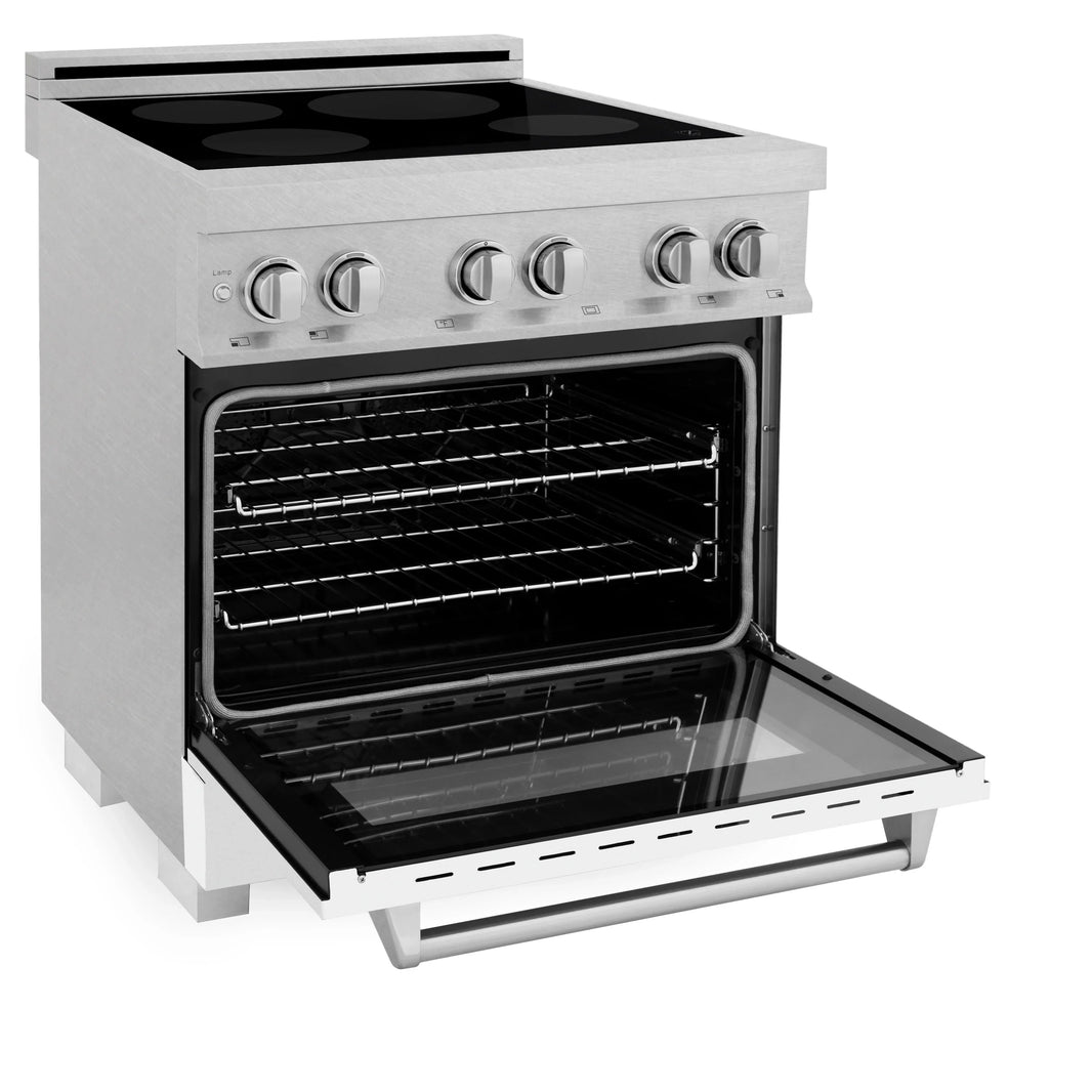 ZLINE 30-Inch 4.0 cu. ft. Induction Range with a 4 Element Stove and Electric Oven in DuraSnow Stainless Steel with White Matte Door (RAINDS-WM-30)