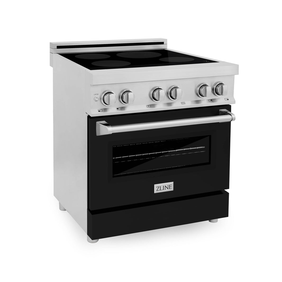 ZLINE 30-Inch 4.0 cu. ft. Induction Range with a 4 Element Stove and Electric Oven in Stainless Steel with Black Matte Door (RAIND-BLM-30)