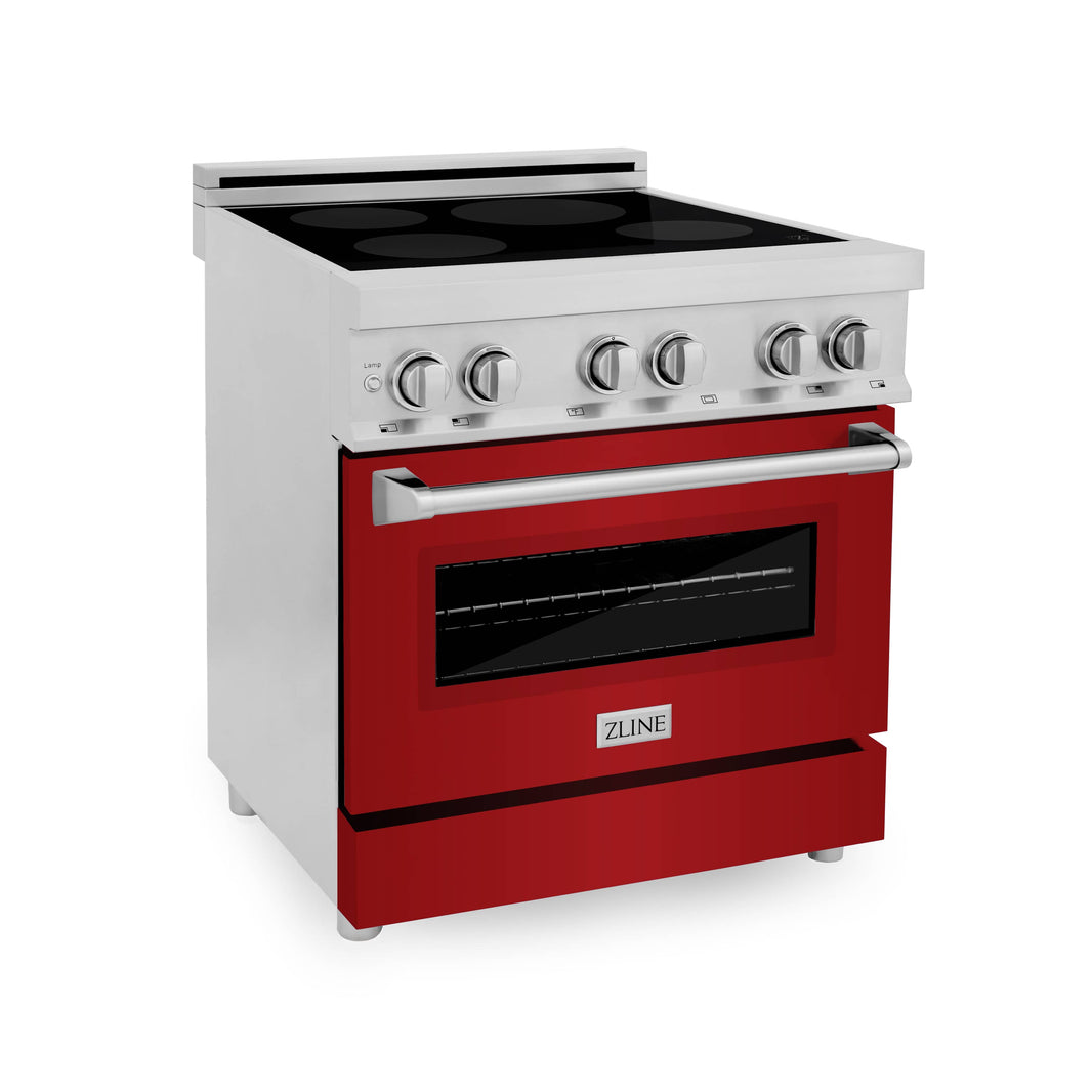 ZLINE 30-Inch 4.0 cu. ft. Induction Range with a 4 Element Stove and Electric Oven in Stainless Steel with Red Gloss Door (RAIND-RG-30)