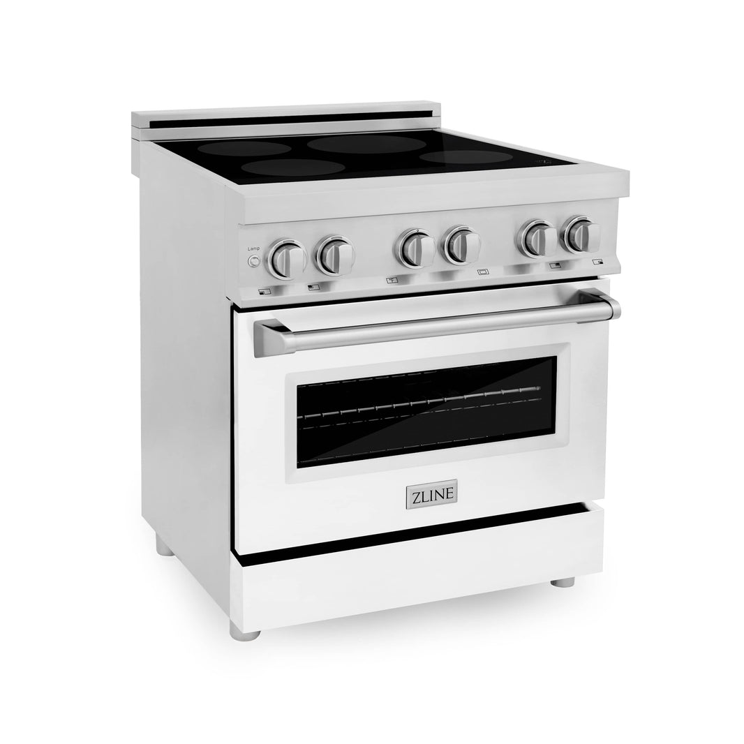 ZLINE 30-Inch 4.0 cu. ft. Induction Range with a 4 Element Stove and Electric Oven in Stainless Steel with White Matte Door (RAIND-WM-30)