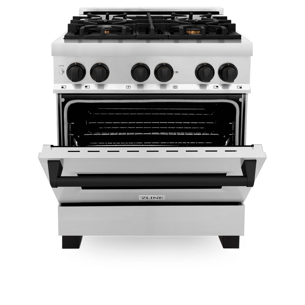 ZLINE Autograph Edition 30-Inch 4.0 cu. ft. Dual Fuel Range with Gas Stove and Electric Oven in Stainless Steel with Matte Black Accents (RAZ-30-MB)