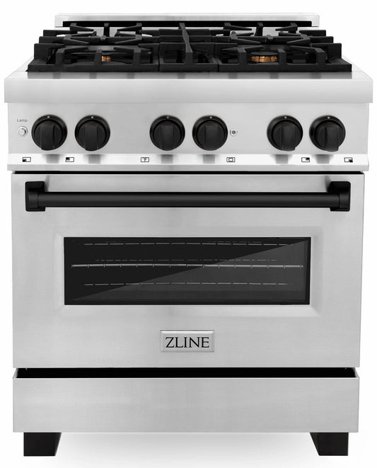 ZLINE Autograph Edition 30-Inch 4.0 cu. ft. Dual Fuel Range with Gas Stove and Electric Oven in Stainless Steel with Matte Black Accents (RAZ-30-MB)