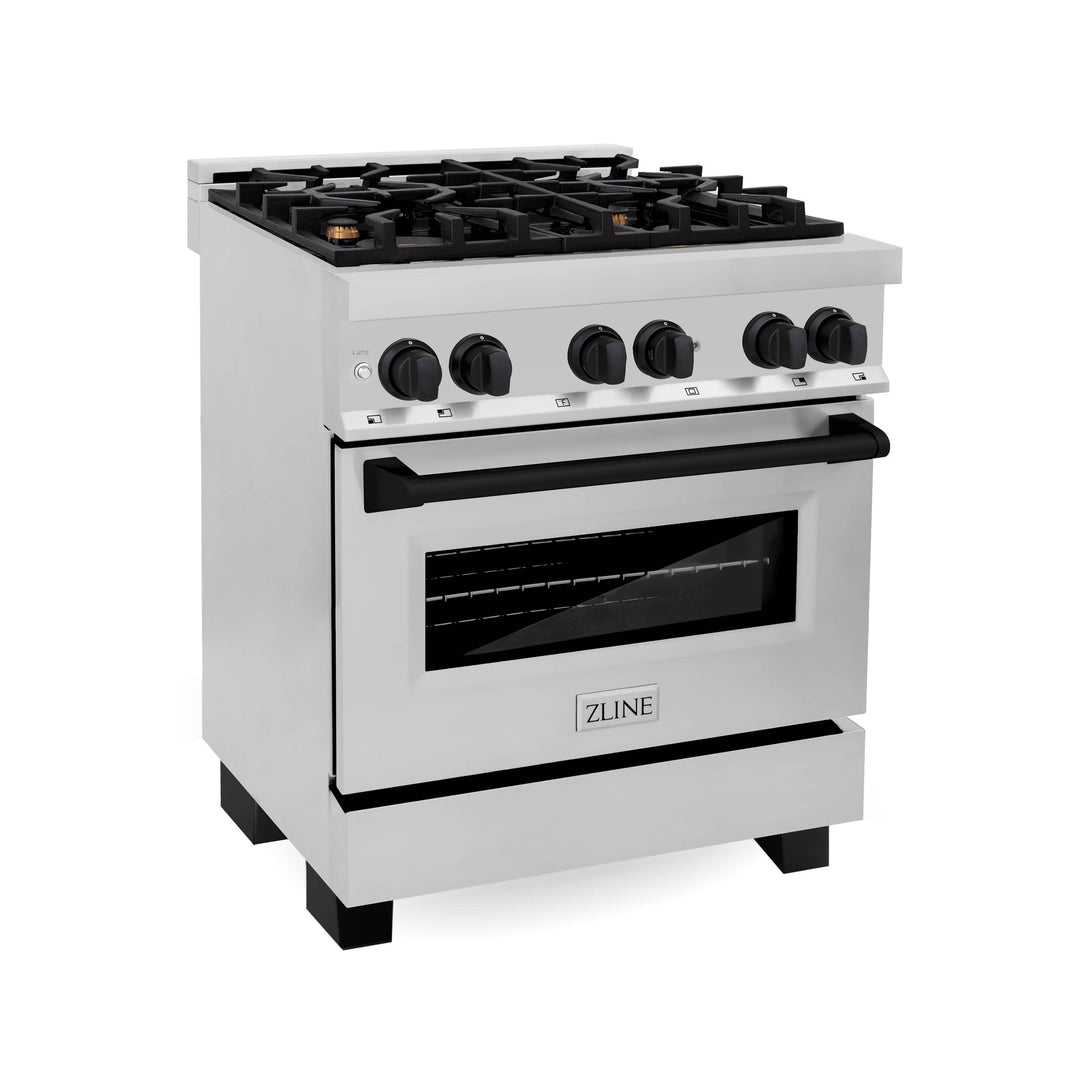 ZLINE Autograph Edition 30-Inch 4.0 cu. ft. Dual Fuel Range with Gas Stove and Electric Oven in Stainless Steel with Matte Black Accents (RAZ-30-MB)