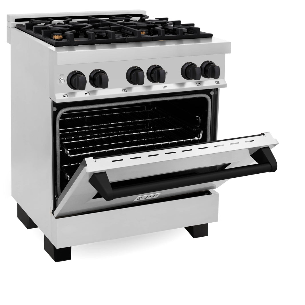 ZLINE Autograph Edition 30-Inch 4.0 cu. ft. Dual Fuel Range with Gas Stove and Electric Oven in Stainless Steel with Matte Black Accents (RAZ-30-MB)