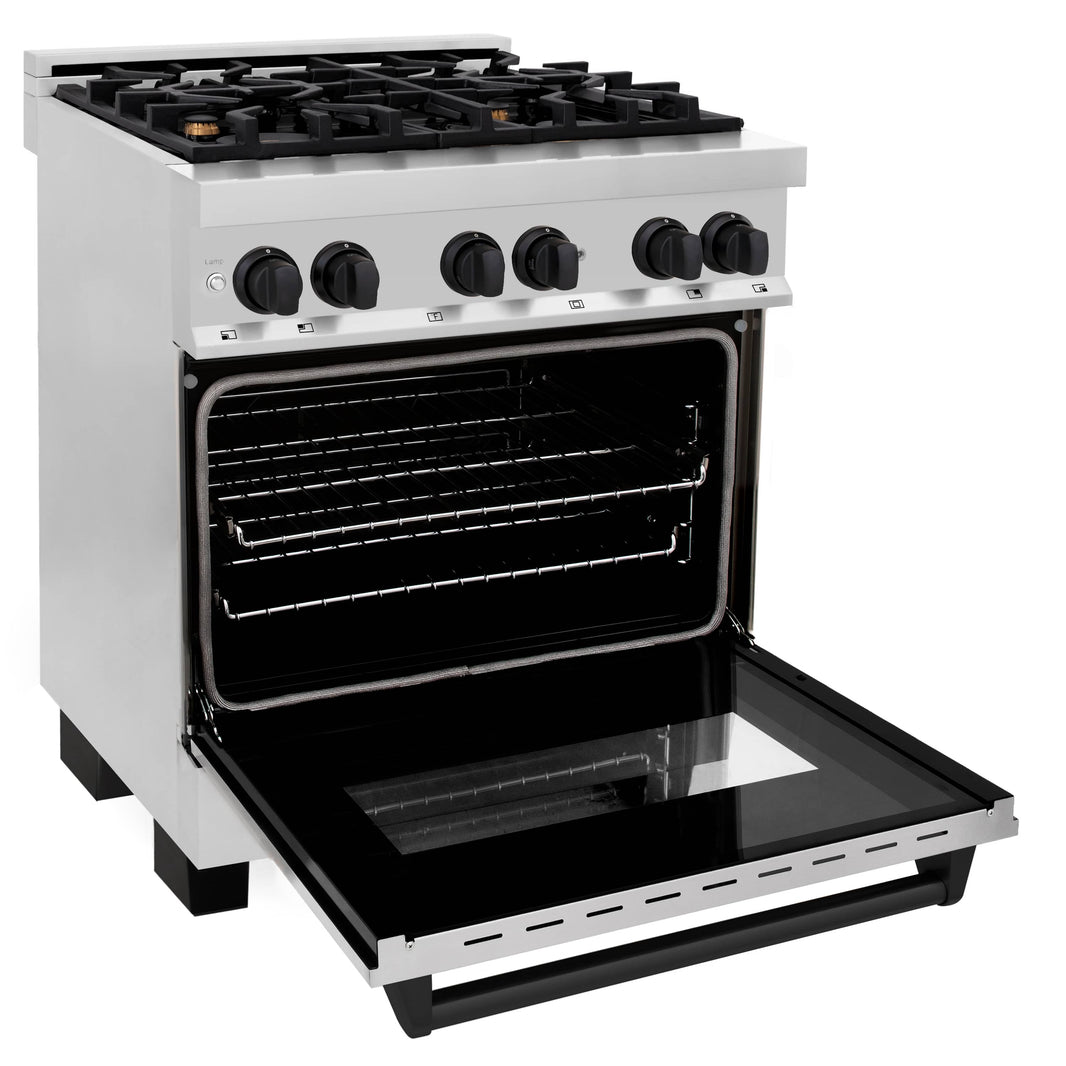 ZLINE Autograph Edition 30-Inch 4.0 cu. ft. Dual Fuel Range with Gas Stove and Electric Oven in Stainless Steel with Matte Black Accents (RAZ-30-MB)