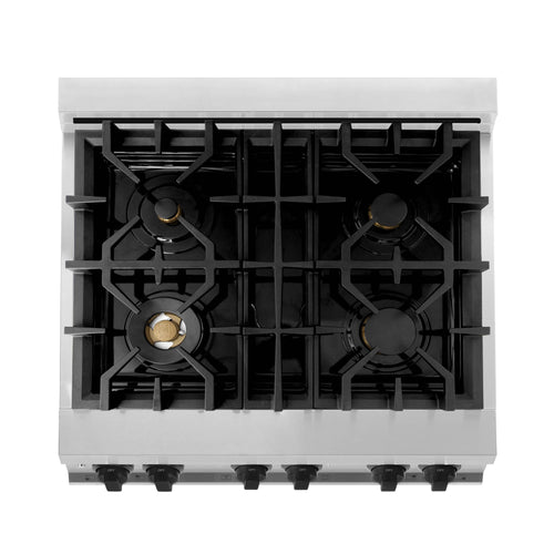 ZLINE Autograph Edition 2-Piece Appliance Package - 30" Dual Fuel Range & Wall Mounted Range Hood in Stainless Steel with Matte Black Trim (2AKP-RARH30-MB)