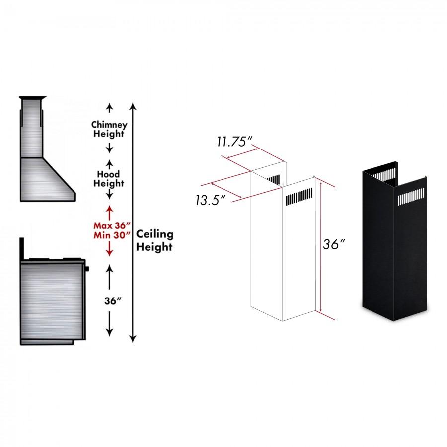 ZLINE 1-36-Inch Chimney Extension for 9 ft. to 10 ft. Ceilings (1PCEXT-BS655N)