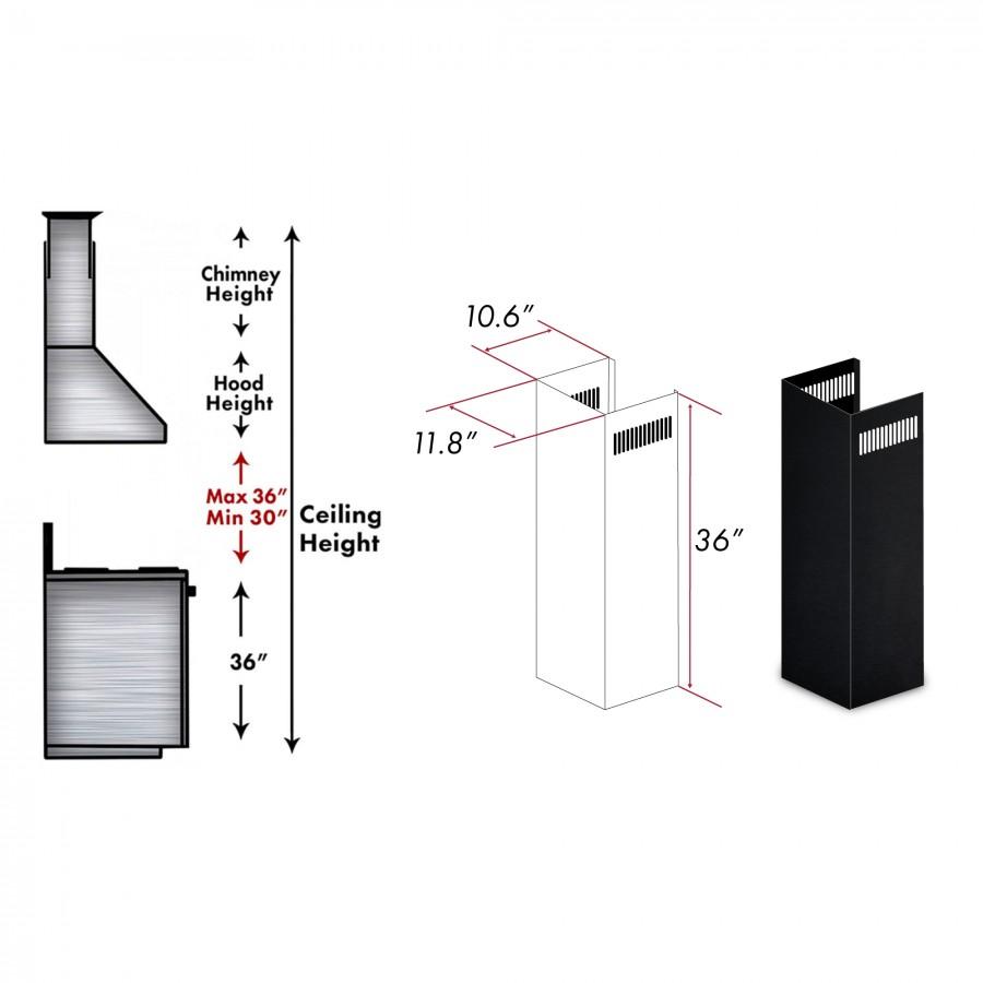 ZLINE 1-36-Inch Chimney Extension for 9 ft. to 10 ft. Ceilings (1PCEXT-BSKEN)