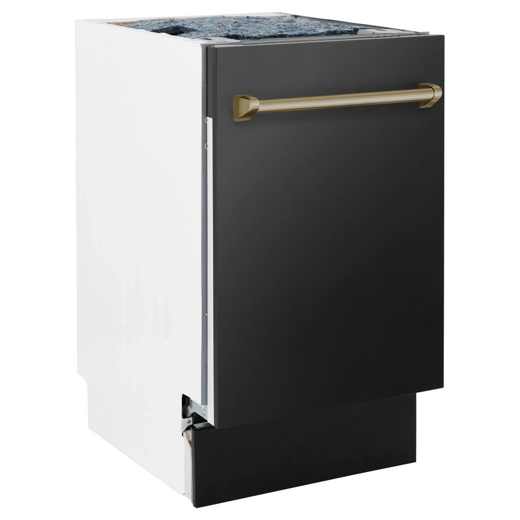 ZLINE 18" Autograph Edition Tall Tub Dishwasher in Black Stainless Steel with Champagne Bronze Handle (DWVZ-BS-18-CB)